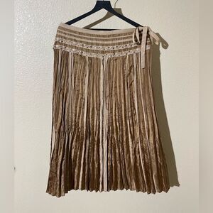 Simon Chang Tan Pleated Midi Skirt